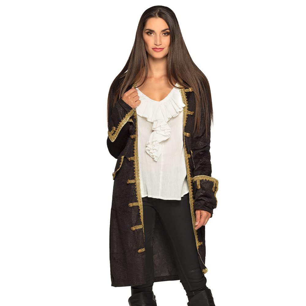 Boland - Pirate jacket for women, black and gold, coat for women, pirate, costume, carnival, theme party, black-gold, M