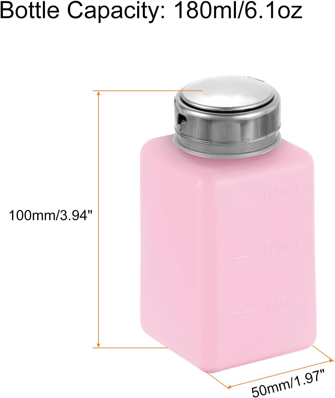 Solvent Alcohol Dispenser 180ml(6.1oz) Nail Polish Remover Push Down Liquid Dispenser Pump Bottle with Stainless Steel Press Head for Acetone Cleanser Polish Remover, Red