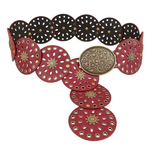 Women's Y2K Hollow Wide Disc Belt Boho Leather Belt Western Chunky Waist Belt Cowboy Metal Buckle Concho Belts