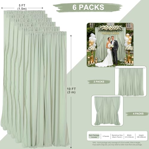 Image of Pea Green Parties Backdrop Curtains: 30x10ft Polyester Photo Backdrop Drapes Fabric - Wedding Ceremony Party Home Window Decorations