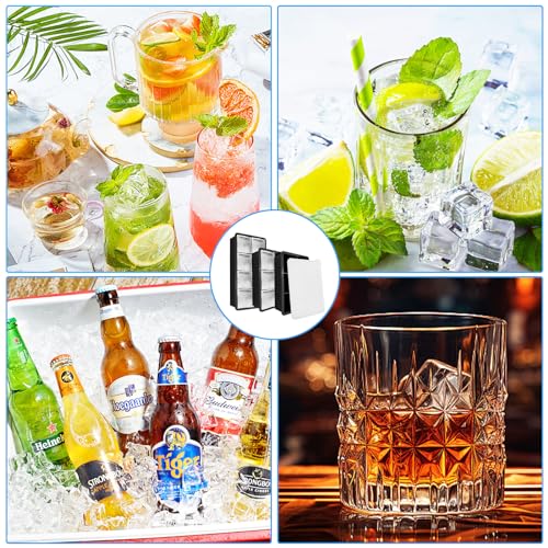 Miniatura 7 de Fousenuk 3 Pcs Cubiteras Para Hielo Grande, Hielera Con Tapa, Cubitera Silicona, Cubitos De Hielo, Molde Hielo, Para Bebidas Frías, Whisky, Cócteles 6 Compartimentos 2 8 Compartimentos 1