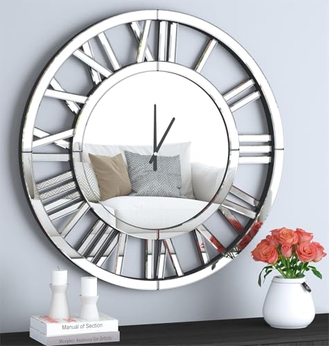 SHYFOY Orologio da Parete Moderno, Grande Orologio da Parete Rotondo a Specchio, Silenzioso Senza Tick Alimentato a Batteria, per Soggiorno Bar Cucina Ufficio - Misure: Ø 60 cm