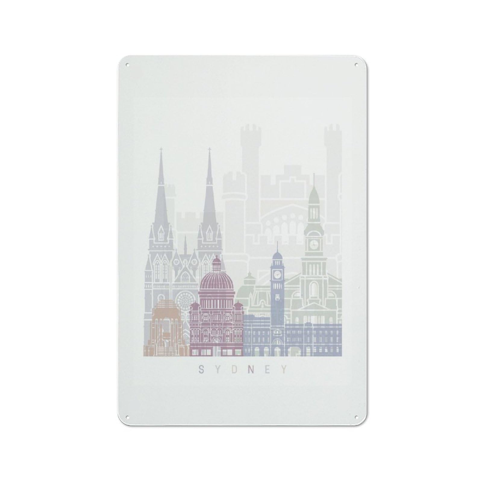 Junmoney Sydney Skyline Pastel For Garden Room Or Summerhouse, Retro Tin Sign 30X20cm, For Garage, Workshop And Man Cave Decoration
