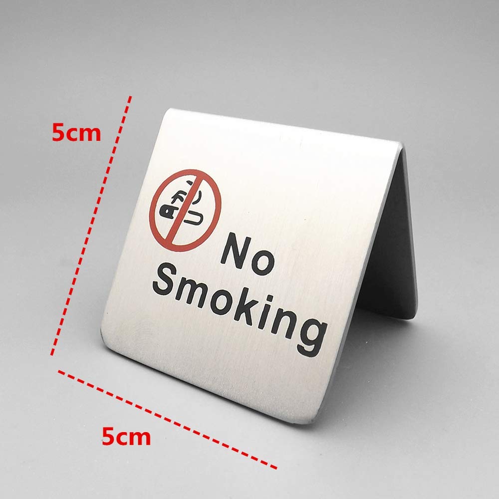 2 Pcs Stainless Steel No Smoking Sign Tent Card Double Side Warning Restaurant Hotel Non-Smoking Desk Logo Table Display Stand (Red)