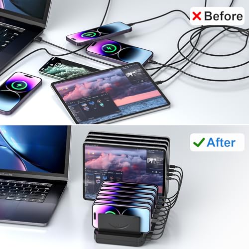 Charging Station for Multiple Devices, Cinlinso 60W 10 Port USB Fast Charging Station with Adjustable Dividers, Compatible with iPhone, iPad, Tablets and Cell Phone (Black) - Image 5