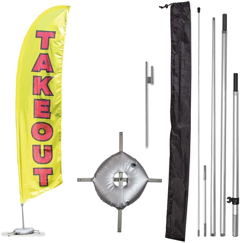 Vispronet Takeout Feather Flag Kit – 13.5ft Pole Set, Ground Stake, and Pole Sleeve Bag – Great for Restaurants, Diners, Shops and Cafes – Printed in The USA…