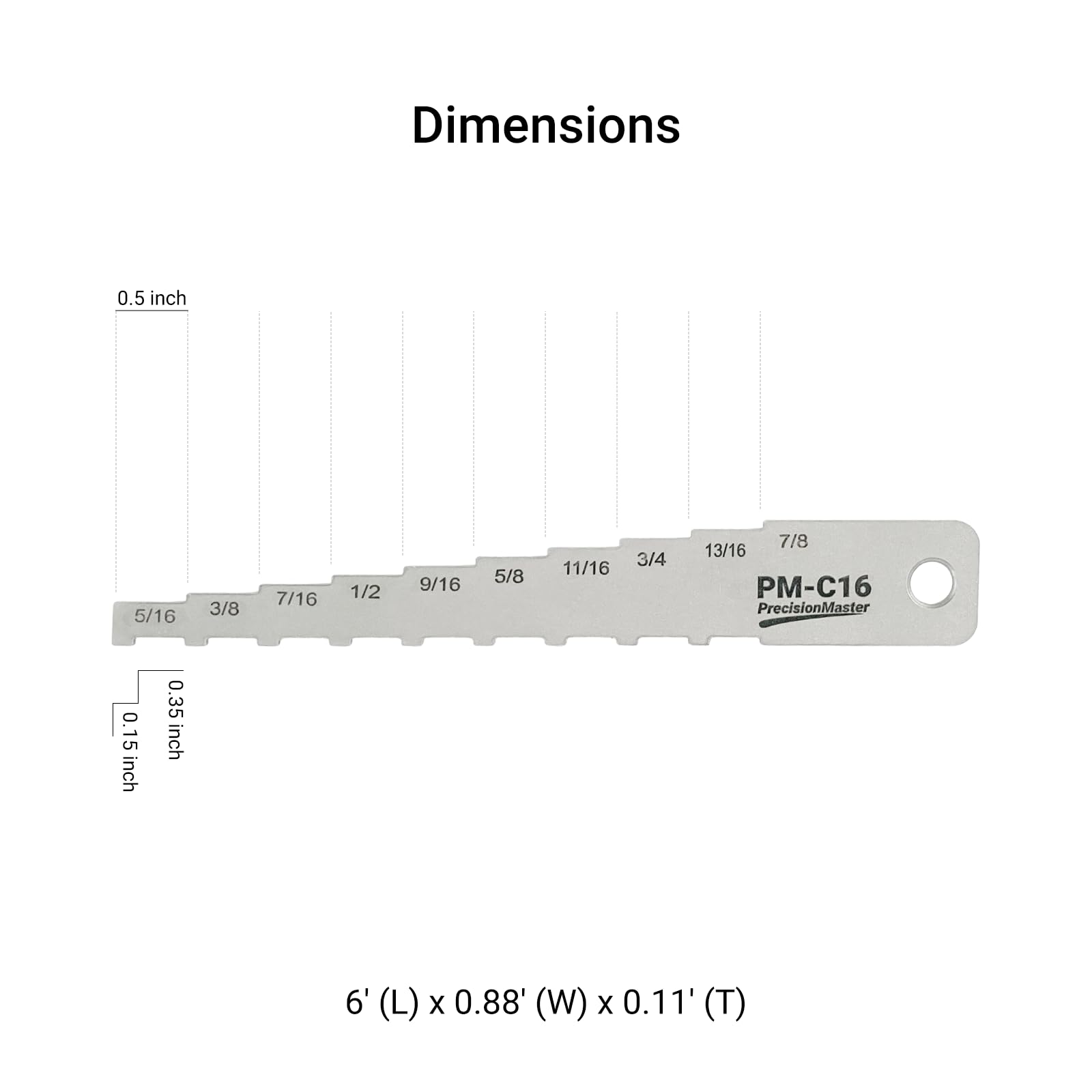 Pocket Tech Gauge - Medidor de grosor de pastillas de freno 16, herramienta de medición, medidor técnico 2 en 1 para forro de freno y desgaste del tambor, calibre técnico de bolsillo de acero