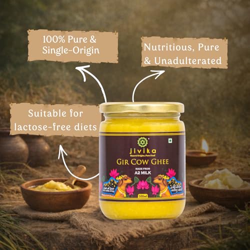 Image of Jivika A2 Gir Cow Ghee 500ml (Pack of 2) | Vedic Bilona Method Cultured Desi Cow Ghee | Grass Fed | Traditional Pure Ghee | Curd-Churned, Grass-Fed | Lab Tested