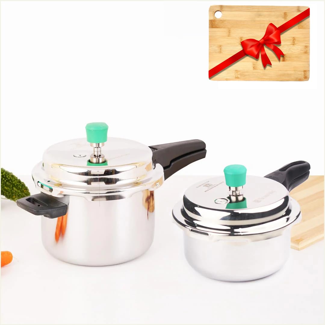 The Indus Valley Triply Stainless Steel Pressure Cooker Outer Lid Combo + Free Wooden Chopping Board | 2Ltr & 5Ltr | Induction friendly | ISI-Certified, Nonstick 3-Layer Body, 100% Pure & Toxin-free (B0CB88337N) Amazon Price History, Amazon Price Tracker