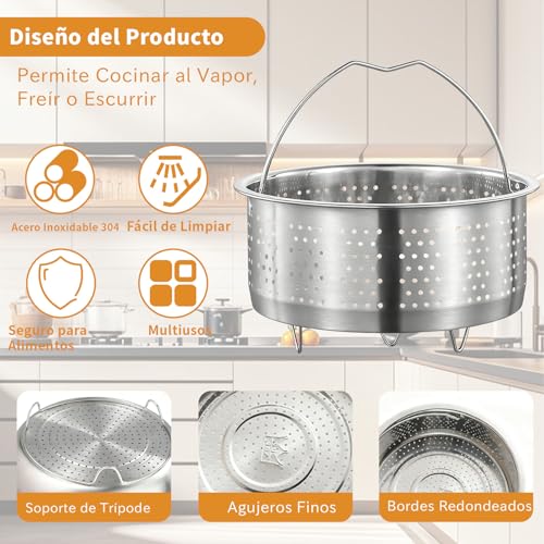 Miniatura 3 de Cesta De Vapor Acero Inoxidable 304 Con Mango, 20 Cm Vaporera Multiusos Para Cocinar Verduras, Frutas, Pescado, Huevos, Arroz Y Más, Compatible Con Ollas A Presión Y Vaporeras