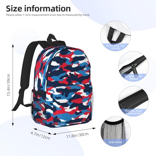 Red White Blue Camouflage American Flag Backpack 15 Inch Laptop Backpacks Casual Daypack Travel Rucksack Sport Backpack Adjustable Straps Work Bags for Gym Camping Hiking4