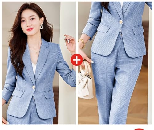 Women's Plaid Slim Elegant Blazer Jacket Pants Two Piece Set Suit Interview Work Office Business Outfits2