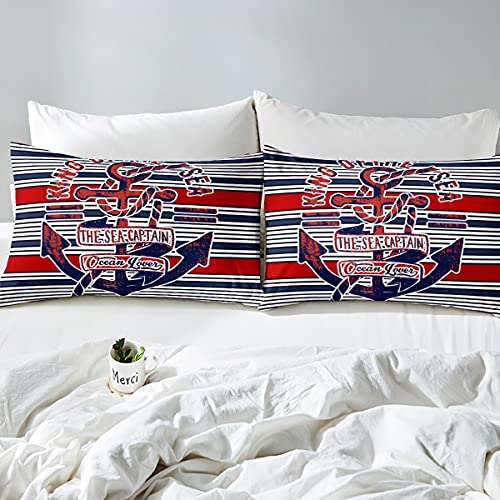 Parure housse de couette King en lin et microfibre texturée au motif ancre