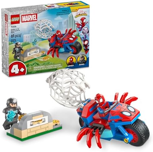 LEGO Marvel Spidey and His Amazing Friends Spidey on his Motorcycle vs. Rhino Building Toy for Kids - Super Hero Pretend Playset for Preschool Boys & Girls, Ages 4+ - Gift Idea for Birthdays - 11206