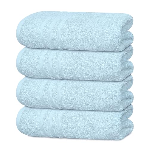 Tens Towels Pack of 4 Soft Bath Towels, 100% Cotton, 27 x 54 Inches, Lightweight & Quick-Dry, Ideal for Daily Bathroom Use, Practical & Comfortable, Sky Blue