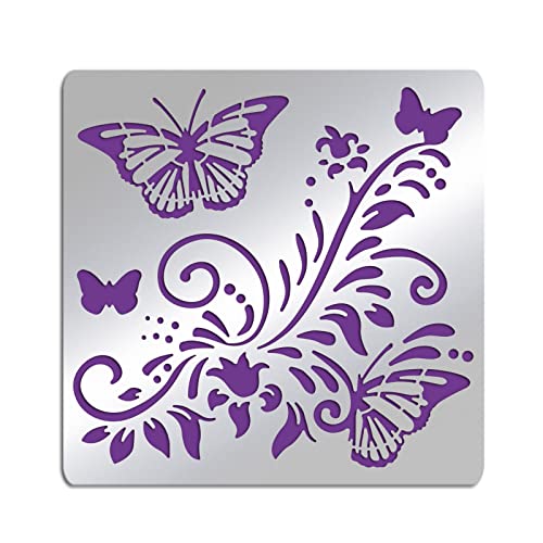 FINGERINSPIRE Papillon Métal Pochoirs 16 cm Carré Scrapbooking Dessin Pochoirs Acier Inoxydable Fleurs Motif Peinture Pochoirs pour Travaux Manuels, Gravure, Pyrogravure, Journal et Bois Brûlé