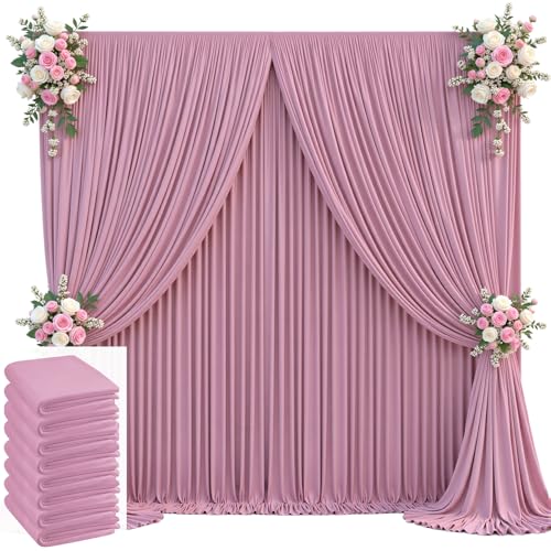 Image of 40x10ft Dusty Pink Backdrop Curtain for Wedding Parties Wrinkle Free Fabric Pink Drapes Backdrop Decoration for Baby Shower Birthday Photography Decoration 8 Panels, 5ft x 10ft