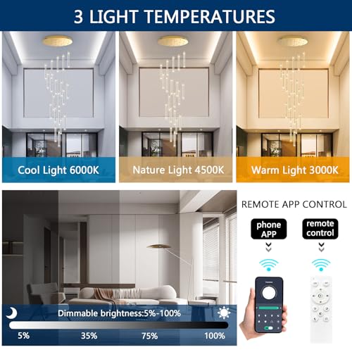 Image of 156in Long Light 20-Lights Chandeliers for Entryway LED Dimmable Chandeliers Lighting Fixture Modern Flat Sloped High Ceiling Pendant Lights Crystal Drop Light for Living Room Foyer Hallway Staircase