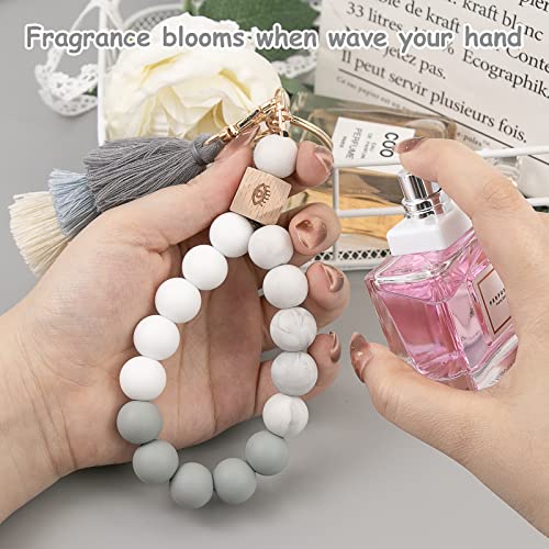 Bisanzoya Beaded Keychain With Tassel, Silicone Key Ring Bracelet, Boho Car Key Chain Wristlet Cute Tassel For Women And Girls (White Marble) #TOP4