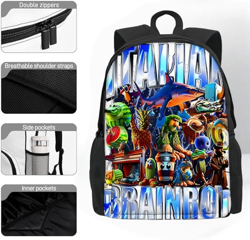 Italian Brainrot Large Backpack,17in Brainrot Casual Shoulder Waterproof Lightweight Daypack Gifts (Color 1)4