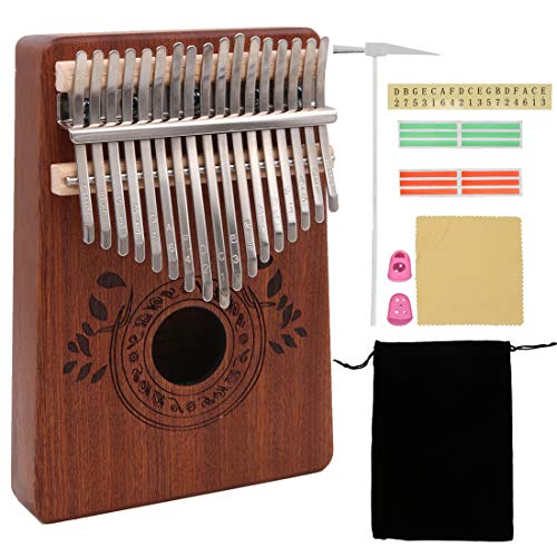 Piano portátil de madera de sapele Kalimba con 17 llaves, piano de dedo africano Mbira Sanza Likembe con instrucciones de estudio (Ingles) regalo musical para Navidad cumpleaños Cover