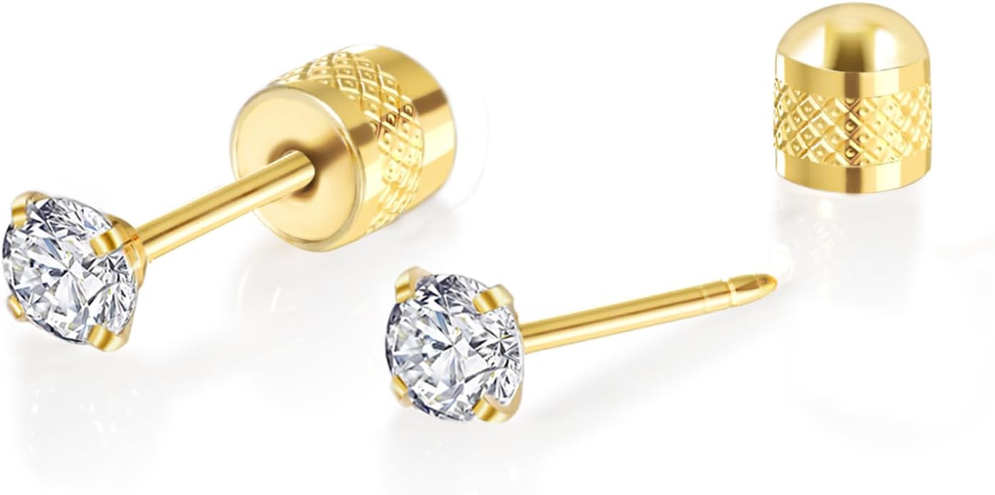 Titanium Earrings Push-in Threadless Flat Back Stud Earrings for Women Men, Cartilage Earring Hypoallergenic Cubic Zirconia Earrings Studs for Helix Tragus Piercing Jewelry