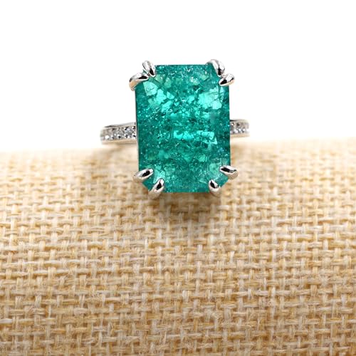 Uloveido 0.5"*0.7" Rectangle Stone Halo Index Finger Anniversary Rings for Women, Green Cubic Zirconia Imitated Paraiba Tourmaline Ring4