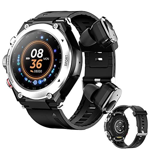 Smart Watch 2 in 1 Wireless Earbud + Local Music Smart Bracelet, Support One-Key Recording And Bluetooth Call, Fitness Tracker with Body Temperature Heart Rate Blood Pressure Spo2 Monitor,Silver