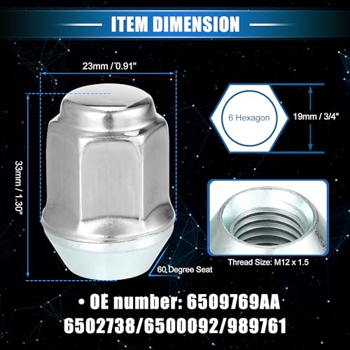 Image of 20 Pcs Wheel Lug Nuts Compatible for Ford Focus for Dodge Grand Caravan, Durable M12 x 1.5 Carbon Steel Silver Tone Tire Lugnuts