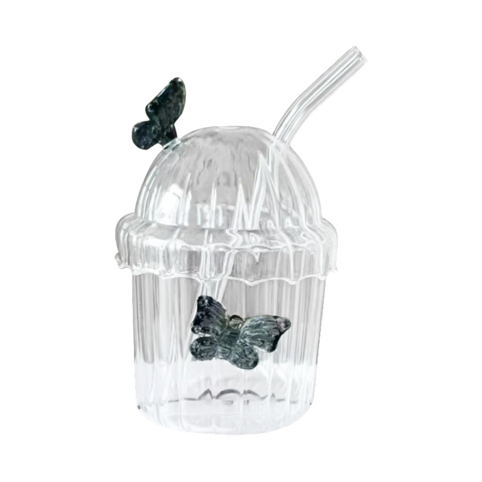Elnwnnkc Sturdy Wide Mouth Glass Cup with Vertical Texture Dishwasher Safe Easy Borosilicate Straw Cup