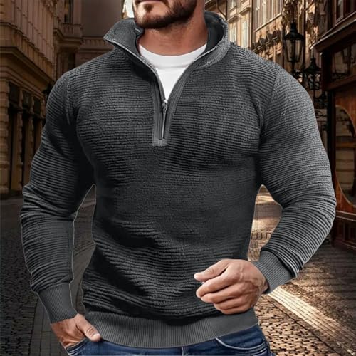 Men's Quarter Zip Sweatshirts Long Sleeve Thermal Stand Collar Pullover Fall Lightweight Muscle Fit Vintage Sweater2