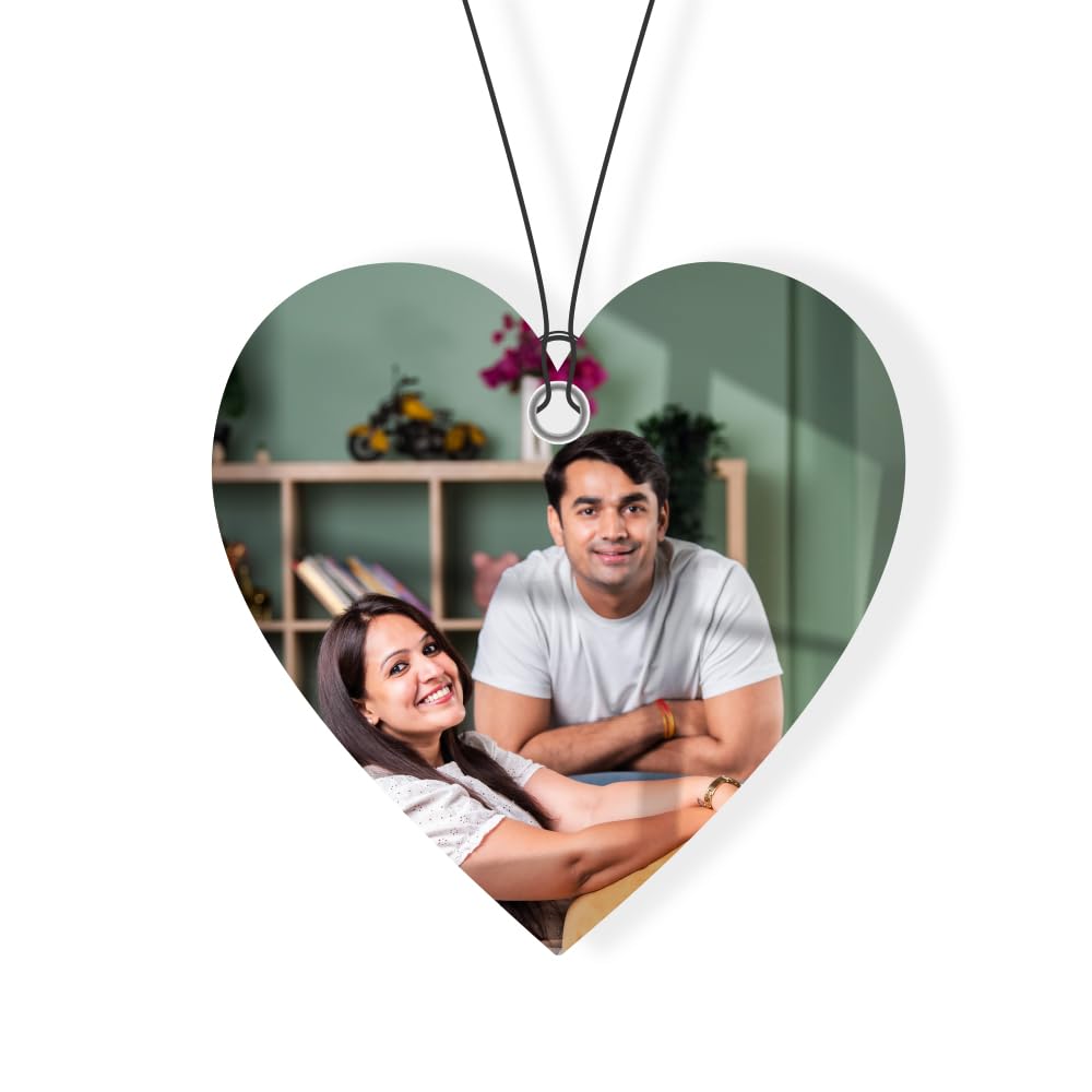 Printodelivery Personalized Acrylic Car Hanging with String Heart Shaped 6mm Thickness | Custom Name Rear View Mirror Dangling Accessory Double-Sided Printed Car Interior Gift for Men & Women (6X6 cm)