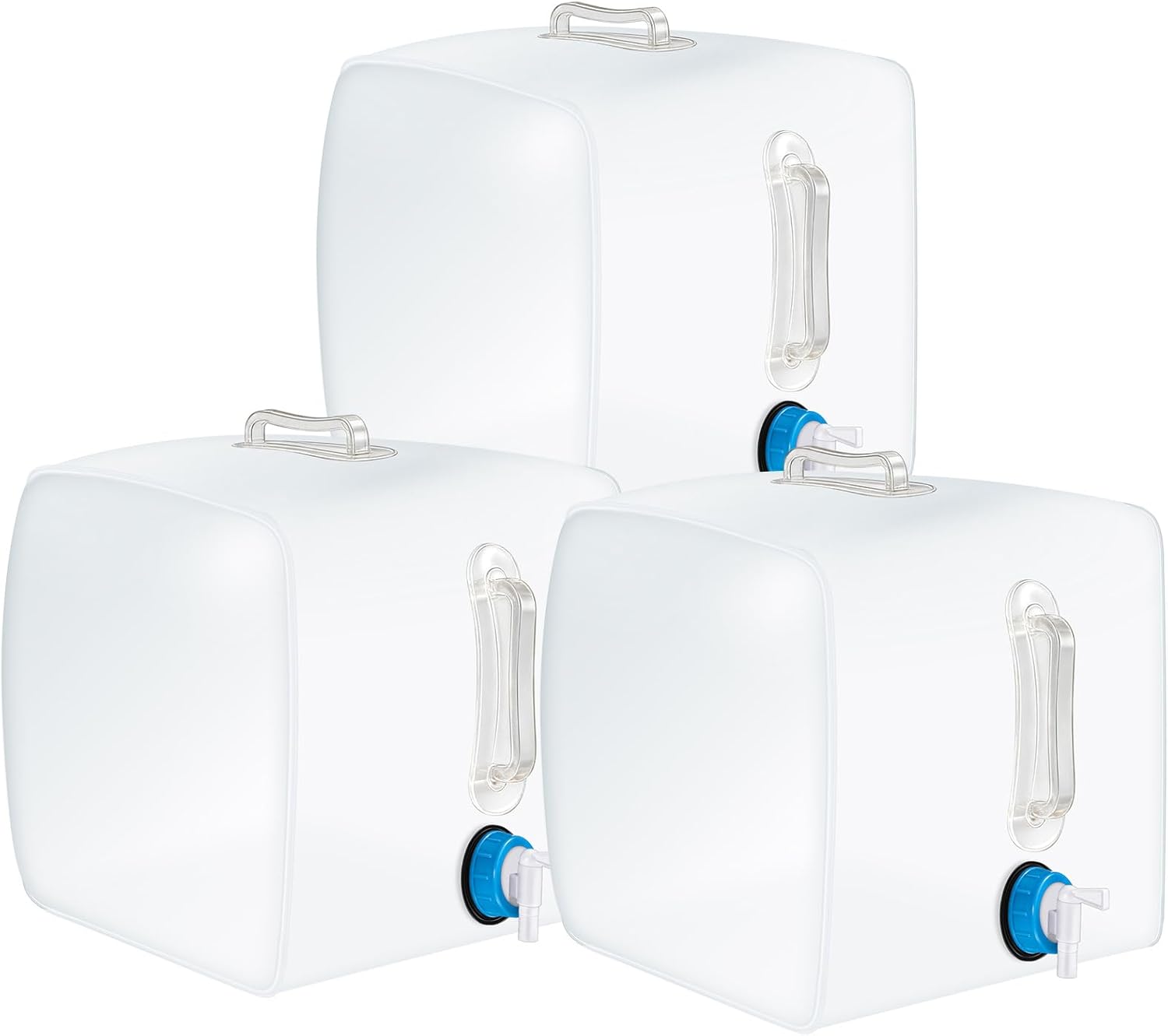 Reallnaive 3 Pack Collapsible Water Container with Spigot, Foldable Camping Water Container Portable Camping Storage Carrier Jug for Outdoors Hiking Emergency Kit Backpack(Blue,5.3 Gallon)