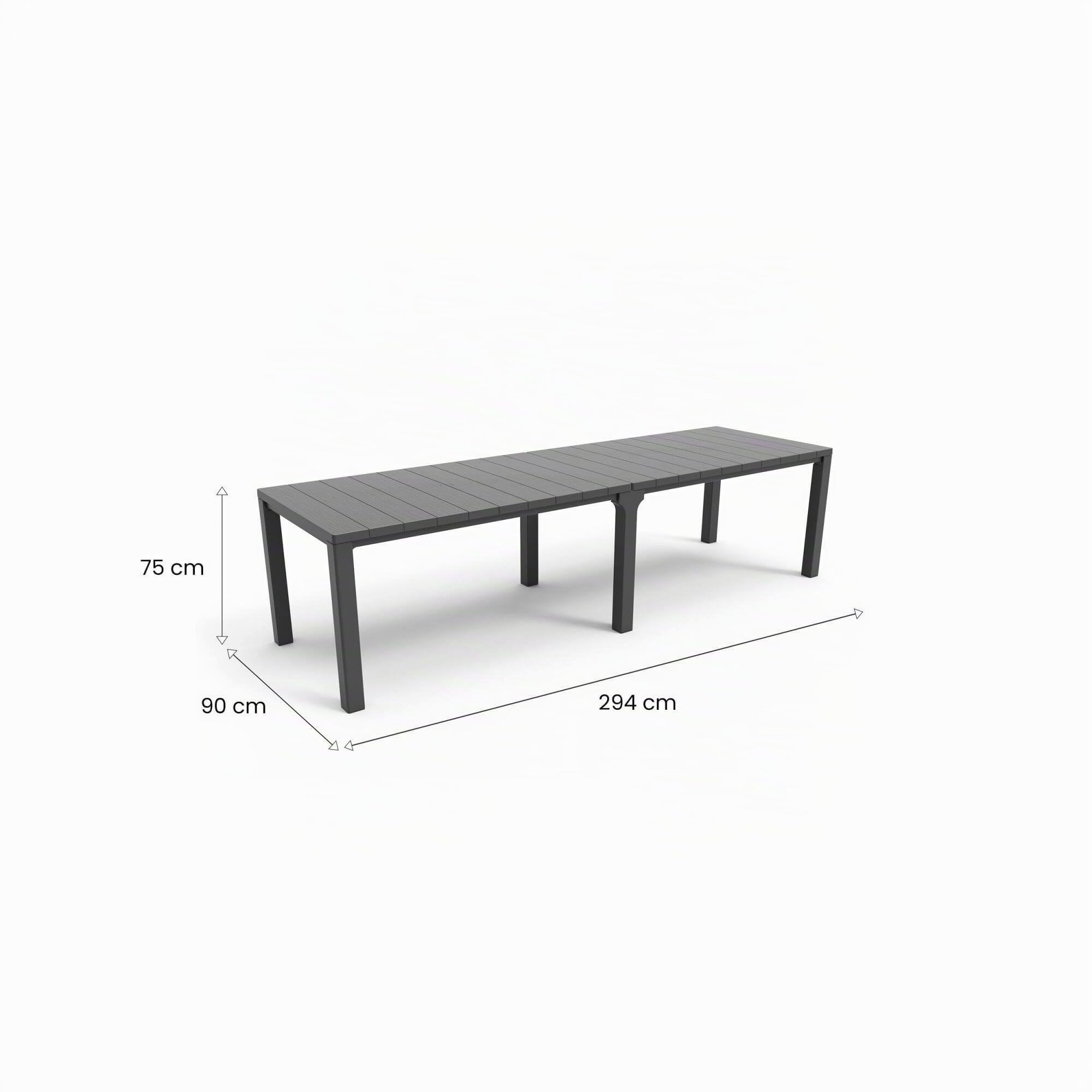 Dmora Tavolo da Esterno Antico 90x294x75h cm Nero Antracite 12 Posti Resistente ai Raggi uv, Meccanismo Estensione Multiposizione