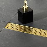 Neodrain 24-Inch Brushed Brass Linear Shower Drain with Removable Quadrato Pattern...