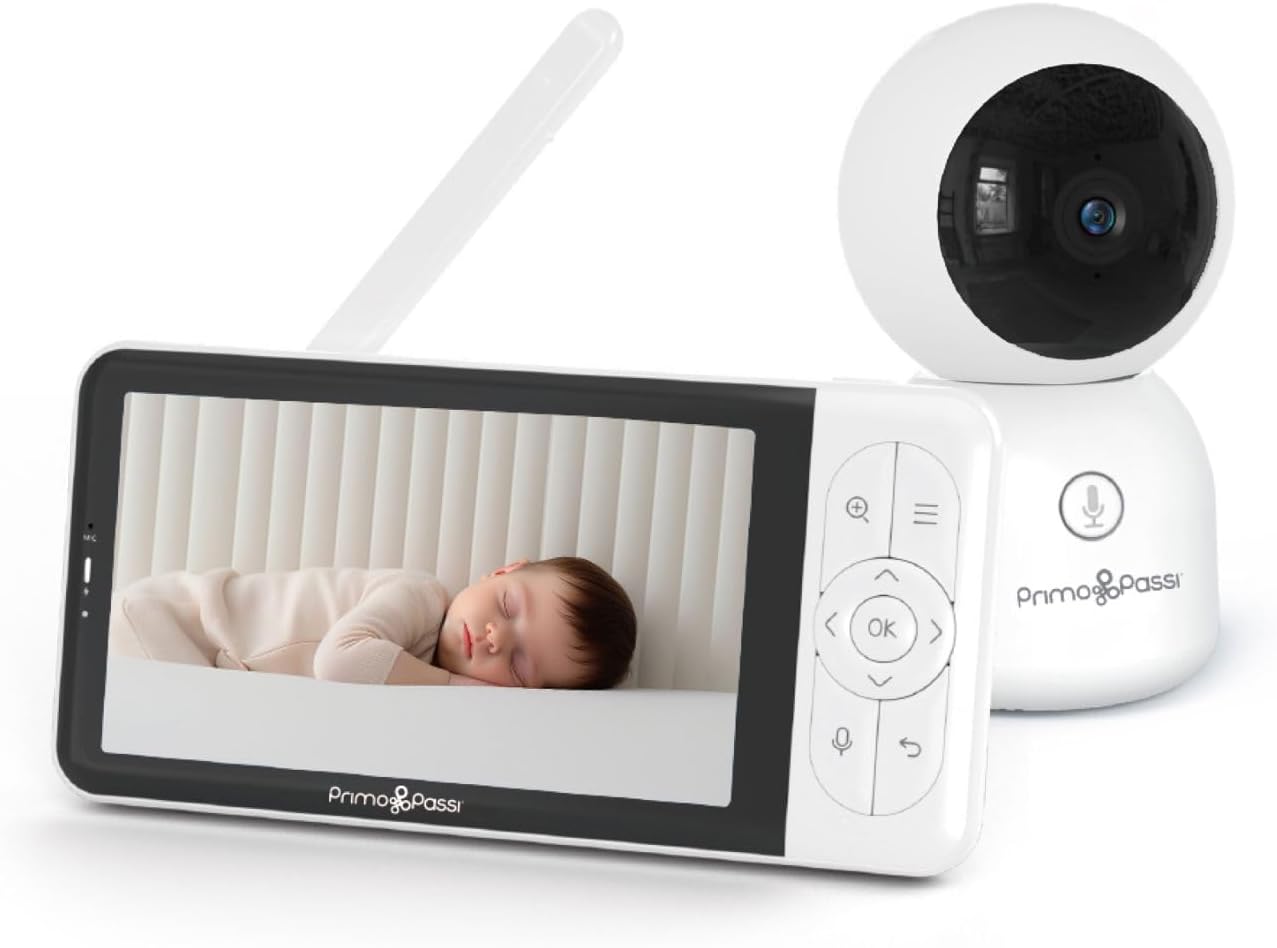 Primo Passi Smart Wi-Fi Baby Monitor with 5" HD Display, Night Vision, Two-Way Audio, Temperature Se
