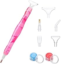 8PCS Resin Diamond Painting Pen, DIY Diamond Painting Pens with Clay Boxes Point Drill Pen Diamond Art Pens Jewel Picker Tool Hand Turned Diamond Painting Pen Diamond Pens for Art, Pink