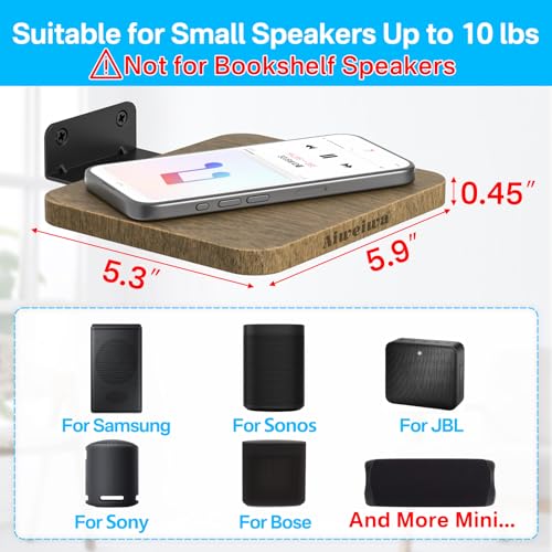 Speaker Wall Mount for Klipsch, Bose Speakers, Adjustable Wall Shelf for Smart Speaker Shelf, Wooden Floating Wall Shelves with Hardware Kit, Set of 2 - Image 3