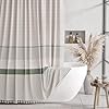 AmazerBath Boho Shower Curtains for Bathroom Farmhouse Shower Curtain with Tassels Faux Linen Shower Curtain Beige Striped Shower Curtain with Hooks Rustic Shower Curtain Green 72×72 Inches