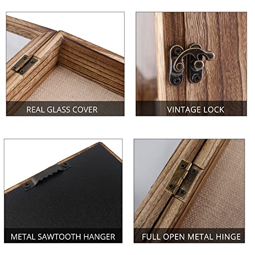 Image of GraduationMall 5x12.5 Shadow Box Frame Solid Wood Glass Door Display Case with Linen Back and 6 Stick Pins,1.5 inches Interior Depth,Ideal for Memorabilia Pictures Flowers Medals Tickets