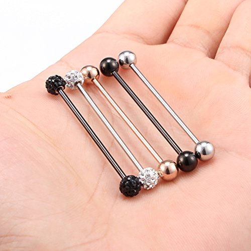 Ruifan 5Pcs 14G Mix Color Crystal Ball Stainless Steel Industrial Barbell Earring Cartilage Body Piercing Jewelry 1 1/2 Inch(38Mm) - Style 2# #TOP1
