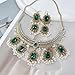 NewZenro Ethnic Rectangle CZ Beaded Tassel Dangle Drop Stud Earrings Choker Necklace Set for Women Vintage Indian Traditional Fashion Antique Bollywood Jewelry for Wedding Party (Green CZ)