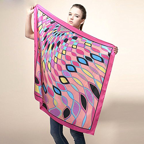 Large Square PINK Aqua Fuchsia Blue Black Yellow Puccissi Geometric Satin Scarf Women's Scarves Hijab Shawl Pashmina Headband Bandana 35" x 35" inches2