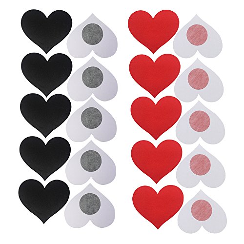 JESWELL Nipplecovers Disposable, Adhesive Women Pasties Sexy Breast Petals for Backless Dresses, Multi Design (Heart Petals 5 Pairs Black & 5 Pairs Red)