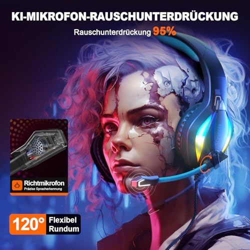 PG1 RGB Gaming Headset für PS4, PS5, PC, Nintendo Switch, Xbox, Headset mit Mikrofon, Gaming Kopfhörer mit Mikrofon, Noise Cancelling Kopfhörer mit 3.5mm Klinke Schwarz/Blau – Bild 4