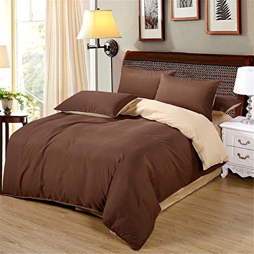 Fansu Juego de Ropa de Cama 4 Piezas, Microfibra Funda de Edredón Sábana Funda de Almohada Cremallera Diseño Funda de Almohada Conjunto De Edredón Hoja Plana (150x200cm,Marron Oscuro)