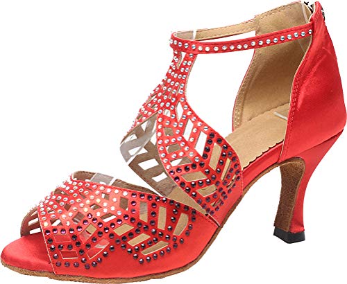 Chaussures de salsa latine strass bout ouvert pour danser sans douleur
