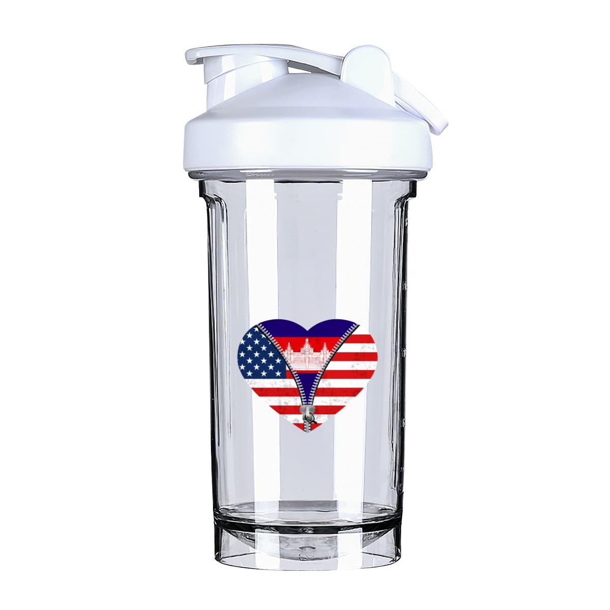 Heart America Flag and Cambodian Flag 18 Ounce Shaker Cup,Fashion Theme Pattern Shaker Bottle Leak-proof Workout Shake Bottles 500ML/18 oz Perfect for Pre Workout