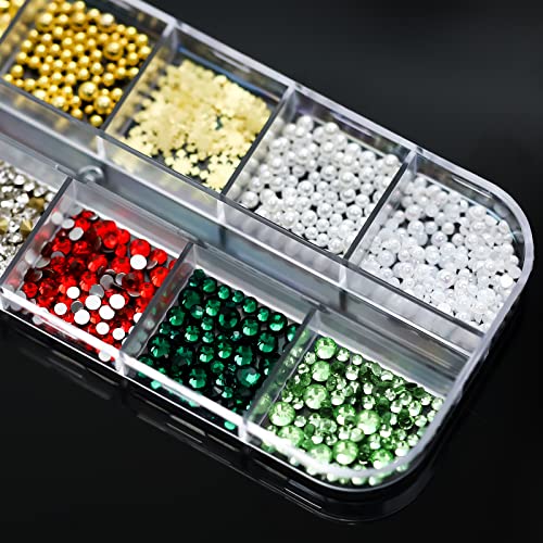 800 Pcs Christmas Nail Charm Green Crystals Red Nail Art Rhinestones Red Green Round Beads Flatback Drill Sparkly Gold Snowflake Sequin Flakes For Nail Art Craft Clothes Shoes Diy Decoration #TOP4
