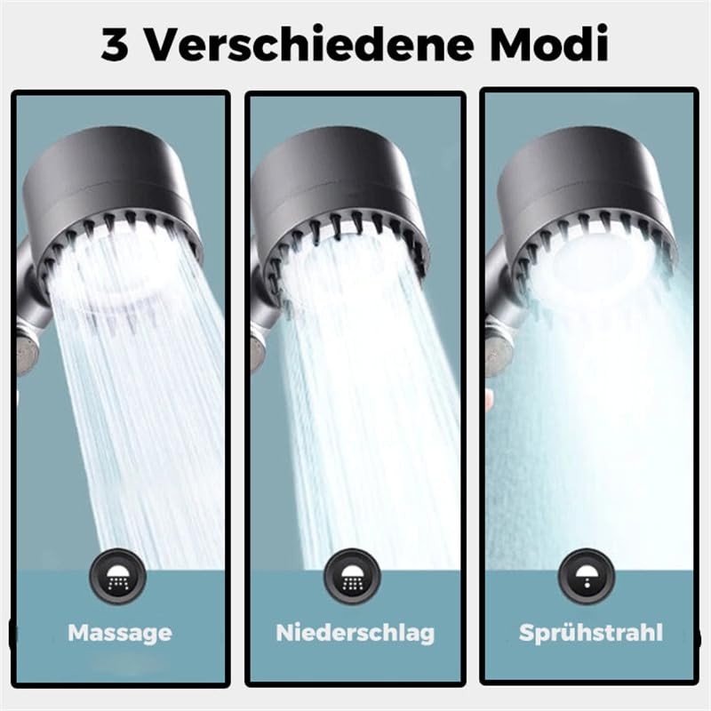 myhanna DuschePRO Druck Erhöhen,Weniger Wasser,my hanna Duschkopf Hochdruck Handbrause mit Filter,3+1 Strahlarten und 1,5M Schlauch,15 Schichten zum Schutz